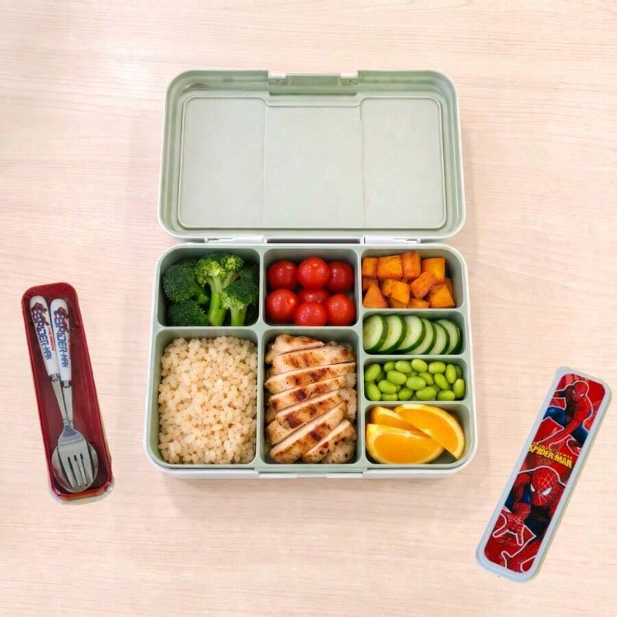 1 Set Of Superhero Cartoon Tableware Spoon And Fork Set Anime Character Party Supplies Tableware Set Kitchen Learning Eating Spoon And Fork With Storage Box School Lunch Tableware - Multicolor - View 1