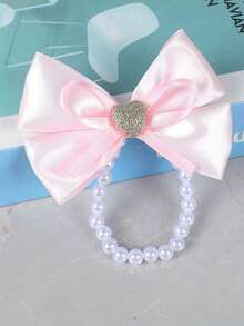 1pc European Style Wedding Bride Bridesmaid Wrist Corsage Bow Faux Pearl Elastic Bracelet, Versatile Hand Accessory For Wedding Banquet - Multicolor - View 5