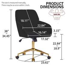 Velvet Office Desk Chair With Wheels And Gold Base,Modern Height Adjustable 360 Degree Swivel Upholstered Vanity Chairs With Arms For Living Room Bedroom, Study,Black - Black - View 7