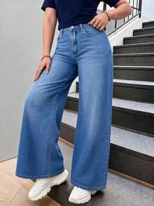 Pantalones vaqueros de pierna ancha con lavado azul claro vintage para mujer - EL046 azul - Ver 2