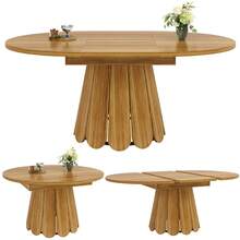Extendable Dining Table, Dining Room Table, Kitchen Table, Balcony Table, Wooden Dining Table Round Dining Table, Extends To Oval, 118-158, Seats Up To 6 People, Wood - Wood + MDF+Metal - View 8