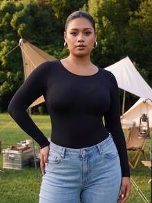 PAUKEE Plus Size Women's Shaping Long Sleeve Top, Tummy Control, Waist Shaping, Seamless Design Sports Bras, Lingerie For Women Plus Size, Lounge Sets For Women, Corset Tops For Women - Black - View 5