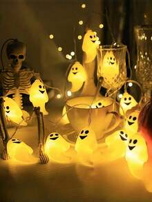Halloween Ghost LED Light String Battery-Powered Holiday Atmosphere Fairy Lights, Battery Box Powered For Indoor Parties And Window Display Decorations, Two Sizes Available - Ghost Light String - View 6