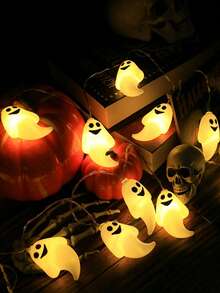 Halloween Ghost LED Light String Battery-Powered Holiday Atmosphere Fairy Lights, Battery Box Powered For Indoor Parties And Window Display Decorations, Two Sizes Available - Ghost Light String - View 8