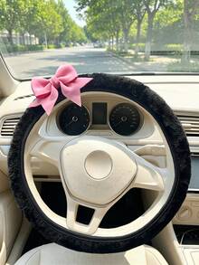 2 Buah Pelindung Bahu Setir Mobil Motif Pita Warna Polos, Set Dekorasi Pita Lembut yang Indah, Aksesoris Interior Mobil - Penutup roda kemudi - View 4