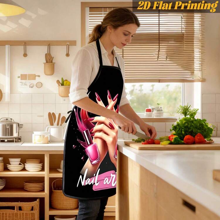 1pc Kitchen Apron, Manicurist Theme Print With Nail Polish Hand Design Details, Suitable For Home Cooking - Multicolor - View 5
