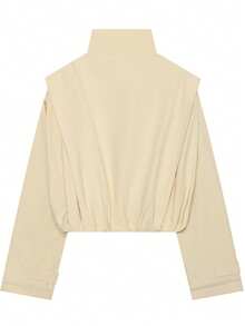 Fashionable Double-Breasted Top, High Neck Jacket Style Casual Front Button Jacket, Suitable For Autumn/Winter Wear - Khaki - View 8