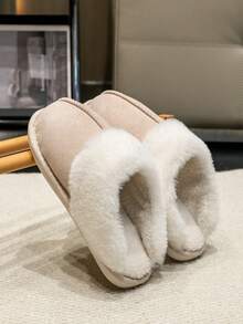 Unisex Plush Lined Slippers For Autumn/Winter, Comfortable Warm Soft Sole Indoor House Slippers, Cozy Warm Plush Non-Slip Home Slippers For Men And Women, Suitable For Home Use In Autumn/Winter - Beige - View 2