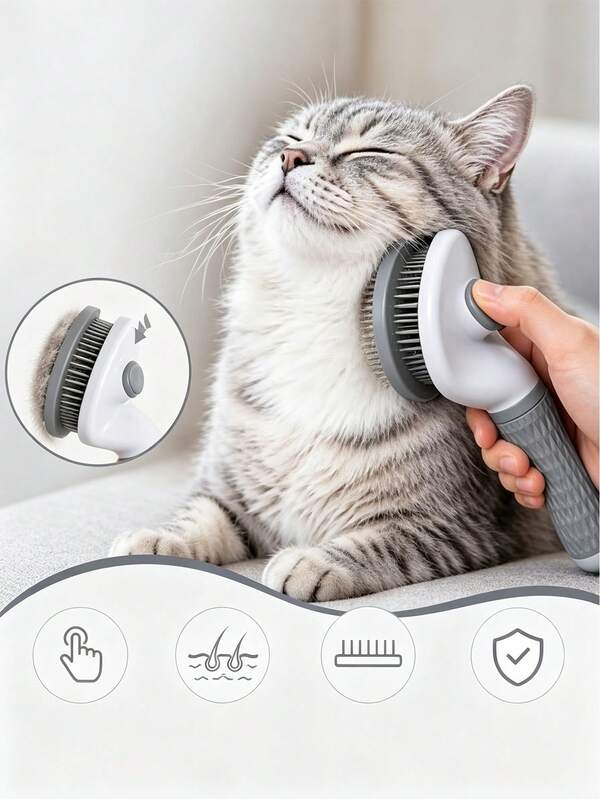 1pc Cat Self-Cleaning Grooming Brush, Pet Skin-Friendly Beauty Brush, Suitable For Shedding Dogs And Cats, Easy To Disassemble, Massage Tool For Long Or Short Hair Pets, All Hair Types - Stainless Steel And Reinforced Steel Bristles