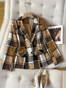 Autumn/Winter Casual Plaid Short Wool Blazer - Brown - View 1