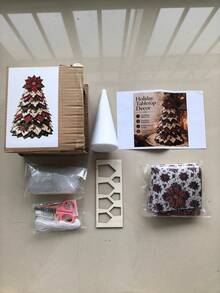 1pc Christmas Tree Fabric Patchwork DIY Kit, Layered Patchwork Desktop Holiday Tree Making Tool Set, Rustic Style Christmas Tabletop Decor, Handmade Material Creative Christmas Gift - Christmas Tree - View 12