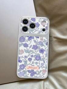 1PC Vintage Purple Floral Lychee Texture Large Window Phone Case, Artistic Fresh Style Full Coverage Protective Shell Compatible With Apple 17 Pro Max 17 Pro 17 16 Pro Max 16 Pro 16 15 Pro Max 15 Pro 15 14 13 12 11 - Multicolor - View 5