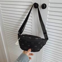 1pc Zipper Closure Cartoon Teenager Waist Bag Nylon Girl Crossbody Small Waist Bag Star Pattern - A - View 12
