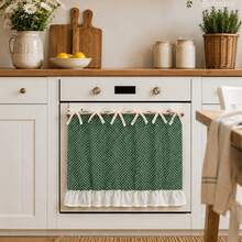 1 buah Tirai Kafe Motif Polkadot Hijau Vintage dengan Pita dan Tali Pengikat, Tirai Pendek Setengah dengan Tepi Bergelombang, Tirai Dekoratif Anti Debu untuk Dapur dan Oven - Hijau - View 8