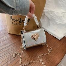 1pc Children's Pearl Handbag PU Leather Lightweight Twist Lock Girls Handbag Heart-Shaped Fashion Cute Shoulder Bag Suitable For All Seasons Daily Use - A - View 10