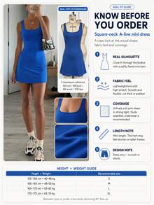 Vestido deportivo casual de línea A con cuello cuadrado y ajustado, ligero, para primavera/verano - Azul - Ver 5