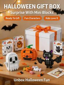 Particle Assembly, Halloween Theme Multiple Fun Figurines, Quirky And Eye-Catching Designs, Can Be Assembled And Displayed, Home Desktop Decor, Suitable For Building Block Enthusiasts Leisure Play, Perfect For Halloween, Christmas, Thanksgiving And Back To School Gifts - Multicolor - View 3