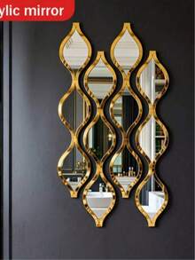 2D 12/20pcs Gold Teardrop Shaped Acrylic Mirror Set | Artistic Decorative Mirror For Bathroom, Living Room, Entryway Wall | Home Decor, Gift - Gold - View 1