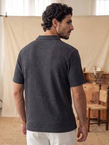 glestore Men's Retro-Style "Old Money" Collared Ribbed Polo Shirt, Perfect For Vacations, Commuting, And Everyday Wear - Grey - View 2