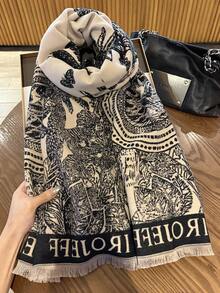 1件式千鳥格黑色女款圍巾，冬季保暖百搭披肩，雙用途冷氣房辦公室披肩，長款加厚護頸保暖巾 - 黑色 - 查看 3