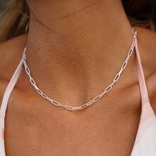 Silver Paperclip Choker,Minimalist Everyday Dainty Long Layering, Adjustable Silver,Gift For Her - Silver - View 4