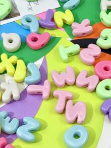 80pcs Colorful 3D Letter Beads, Unique Design Acrylic Large Hole Letter Beads, English Letter Beads, Loose Beads For Necklace, Bracelet And Phone Charm Chain - Jewelry Making Beads - Multicolor - View 6