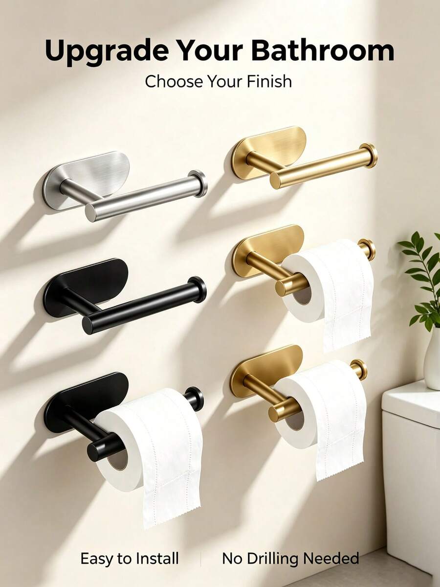 1pc Drill-Free Self-Adhesive Toilet Paper Holder, Absorbent Paper Towel Rack, Bathroom Paper Holder, Wall-Mounted Bathroom Rack Bathroom Hardware, Toilet Paper Rack, Bathroom Decor Accessories