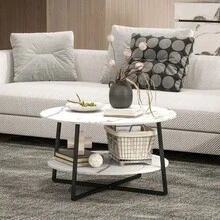 Two-Tier Marble-Effect Coffee Table - White/Black On-Site - 1 - View 8