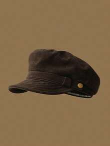 1pc Solid Color Vintage British Newsboy Cap, Women's High-End Suede Octagonal Beret Hat, Unisex Fashion Versatile Hat, Suitable For Autumn/Winter Weather - Multicolor - View 8