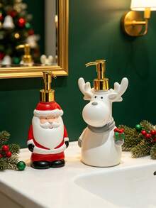 1PC Santa Themed Press‑On Soap Dispenser Bottles, Refillable Empty Storage Vials, Multi‑Color Xmas Print Plastic Material, All‑Season Festive Decor Style For Adults, Home Bathroom Vanity Countertop Daily Household Occasion - Multiple Styles - View 8
