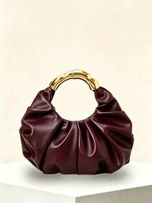 Cloud-Shaped Pleated Underarm Bag, PU Material, Suitable For Daily Use, Shopping, Commuting, Work, And University - Burgundy - View 3
