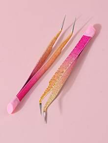 1pc Multifunctional Dual-Head Tweezers For Nail Art Sticker Picking With Silicone Pressing Rod For Nail Embossing - Multicolor - View 2