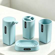 4/6‑Piece Bathroom Accessory Set, Countertop Storage Kit, Includes Soap Dispenser, Toothbrush Holder, Drinking Cup, Soap Dish, Matte Smooth Plastic Bathroom Organizer For Home Bathroom Vanity Countertop Decor - Multi-color Bathroom Set - View 19