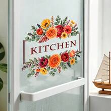 1pc Autumn Rose Kitchen Sign Wall Sticker, Suitable For Home Kitchen Renovation, B&B Restaurant Decor, Cafe Back Kitchen Door Creative Decorative Sticker - Autumn-style Rose - View 5