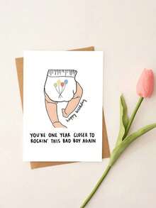 1pc "You're One Year Closer To Wearing Diapers Again" Funny Diaper Birthday Greeting Card With Envelope, Humorous Aging Joke Card, Suitable For Friends, Blank Inside - Multiple Styles - View 3