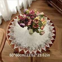 1 cái khăn trải bàn viền ren, khăn trải bàn tròn jacquard polyester hiện đại chịu nhiệt chống bụi, phù hợp cho bàn tròn, bàn cà phê, trang trí hàng ngày và tiệc cưới - Màu Khaki - Xem 3