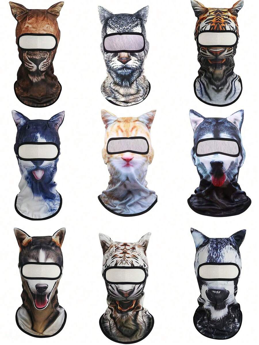 1pc Unisex Multi-Piece Balaclava Head Cover With 3D Animal Pattern, Outdoor Headscarf Face Mask, Suitable For Swimming, Hiking, Skiing And Daily Wear - Multicolor - View 1