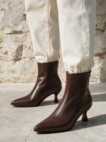 2025 Autumn/Winter New Brown High Heel Ankle Boots For Women, Pointed Toe Elastic Slim Fit Thermal Lined Ankle Boots - Brown - View 12