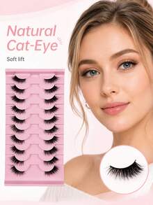 10 Pairs Half Lashes Fluffy, Dense, Naturally Curled, Slender, Fox Like, European And American Style, Soft And Enlarged Eyes, Reusable, Essential For Daily Commuting Makeup, Portable And Suitable For Various Occasions - View 6