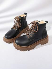 Women's New Fashion Versatile Round Toe Thick Sole Height-Increasing Boots - Black - View 8