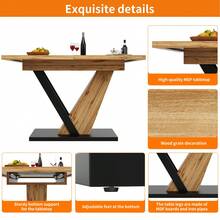 Dining Table Telescopic Table (120-160*75cm), Extendable Table, Extendable To 120-160cm With Aid Of Internal Insert Panels, Kitchen And Living Room, Dining Table With Black Marble Pattern - Natural + MDF - View 5