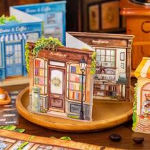 1 Pack 3-Fold Corner Scene Sticker Collection Book, Healing 3D Miniature Shop Scene Children DIY Puzzle Sticker Art, Scrapbook Scene Stickers, Fun Scene Collage Casual Daily Stickers - Miniature Street Scene - View 2