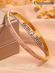 1 Pieza Moderno Brazalete De Acero Inoxidable Y Circonita Cúbica Adecuado Para Mujeres - Dorado - Ver 12