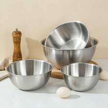 1/4pcs Stainless Steel Salad Mixing Bowl, Food Storage Container, Kitchen Prep Bowl, Kitchen Salad Bowl, Suitable For Dough Kneading, Vegetable Washing, Baking Preparation, Salad Making And Egg Beating, Essential Choice For Kitchen Cooking, Baking And Meal Preparation - Silver - View 11