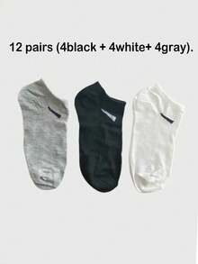 9/12/15 Pairs Unisex Black White Grey Versatile Short Socks, Solid Color, Minimalist Daily Wear, Suitable For Everyday Use - Multicolor - View 13