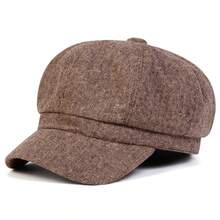 1件裝男士人字紋八角格紋貝雷帽，街頭風休閒戶外百搭帽，適合秋冬街頭、商務、派對，保暖 - 彩色 - 查看 10