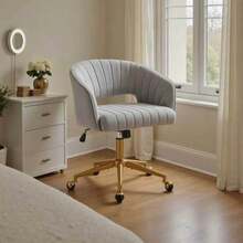 HengMing Home Office Desk Chair With Velvet Upholstery, Decorative Armchair With Armrests, 1 Piece - Light Grey - View 1
