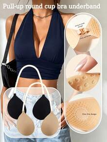 1pc Dual-Color Halter Neck Bra, Minimalist Korean Style, Matte Skin-Friendly Fabric, Rounded Shape, With Adjustable Transparent Halter Strap, Suitable For Various Exposed Outfits, Ideal For Dates, Gatherings, Travel, Parties, Evening Events And More - Multicolor - View 1