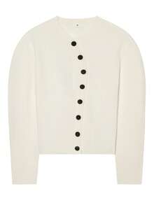 Women's Asymmetric Front Knit Cardigan, Puff Sleeve Slim Fit Commuter Top, Suitable For Spring And Autumn, White - White - View 4