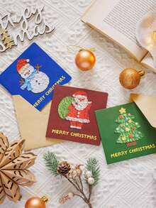 6pcs/Set - Santa Claus Kraft Paper Envelope Card Set, Featuring Christmas Tree, Wreath, Snowman, Reindeer Elements, Suitable For Christmas Party, Party Decoration, Holiday, Birthday, Invitation, Wedding, Email And More - View 2